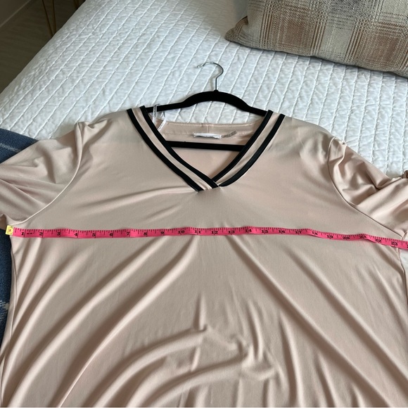 Calvin Klein Blush V-Neck Blouse with Black Trim - Picture 7 of 9